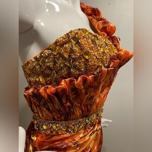 Prom | Gala | Wedding | Evening Gown | Size 8 | Long Orange Dress | One shoulder